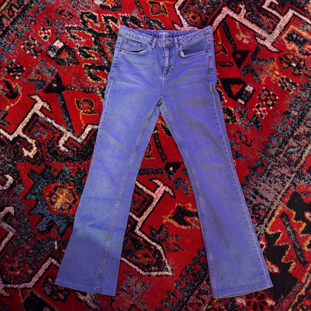 Topshop Moto Tally High Waist Flare Jeans Light Blue Denim Size 28